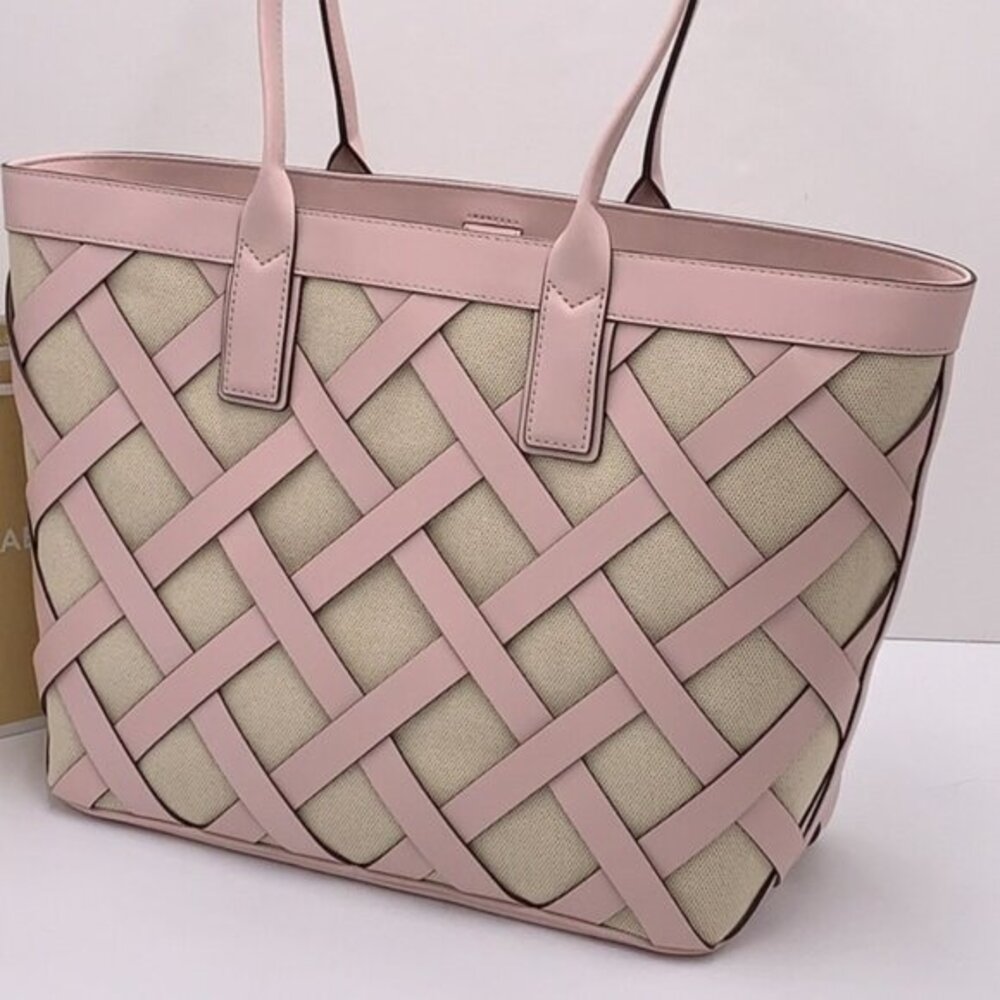 Michael Kors Sienna Large Tote Shoulder Bag Powder Blush Leather Canvas